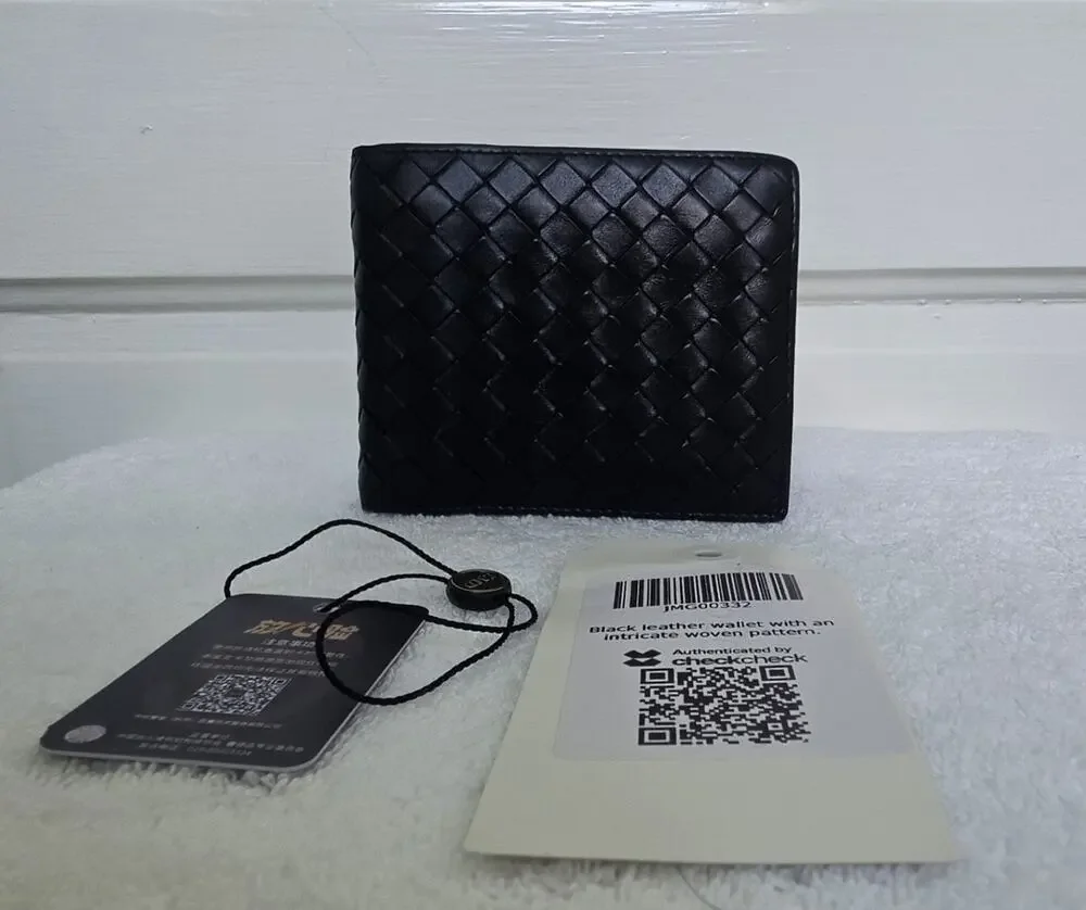Bottega Veneta Men's Black Woven Bifold Folding Wallet Made Italy w/COA